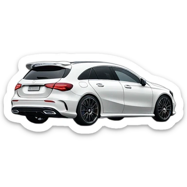 White Mercedes a 35 with areodynamic kit and night package sticker