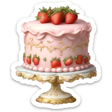 vintage rococo highly detailed pale pink cake with strawberries sticker