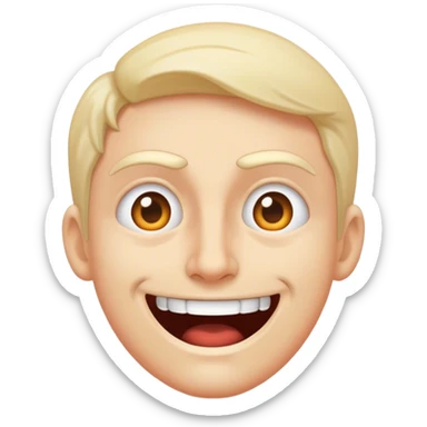 Tight, awkward grin with dead eyes, trying to act normal in chaos. sticker