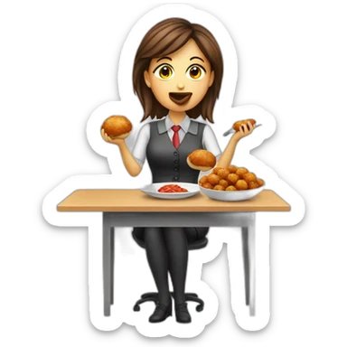 Italian accountant female eating meatball some sticker