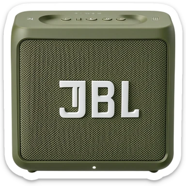 JBL Go 4 portable speaker in khaki green color, compact rectangular shape with rounded corners, front view showing speaker grill and JBL logo sticker