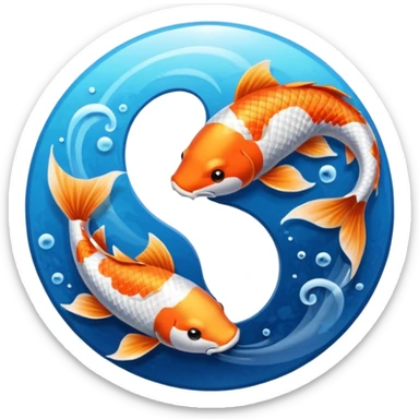 dos peces koi nadando de forma circular, representando el Ying y el yang, un pez debe ser azul representando la luna y el otro anaranjado representando el sol. sticker