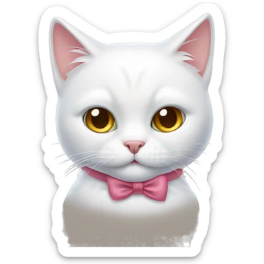 white cat with a bow sticker