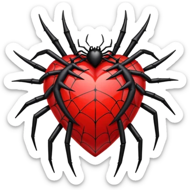 red heart with black thorns, crystal, and a spiderweb, dark romance sticker