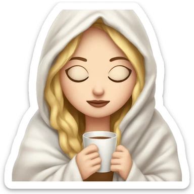 White girl inside a blanket sipping coffee eyes closed sticker