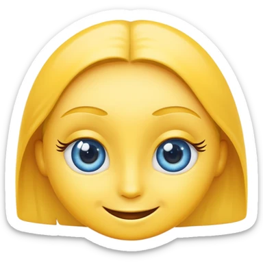 yellow emoji, big blue eyes, smiling, pronounced eyebrows and long eyelashes sticker
