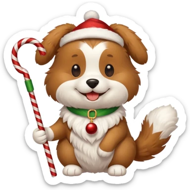 cute dog with a christmas cane in paw sticker