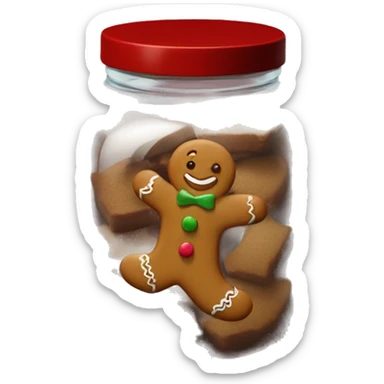 gingerbread cookies in a clear jar with a dark red lid sticker