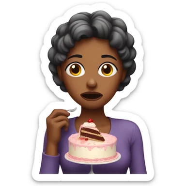 woman sad nervous eating cake sticker
