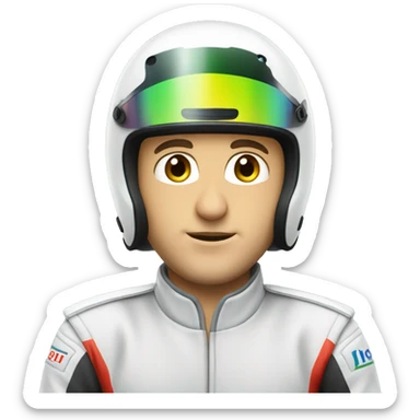 caucasian racecar driver wearing helmet sticker