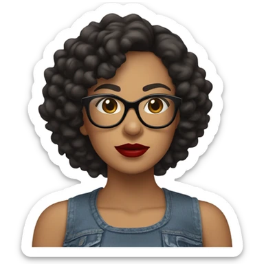 Big chest, Latina woman with short curly hair, big red lips and black oversized glasses ￼ sticker