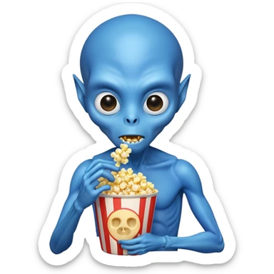 blue alien eating popcorn sticker