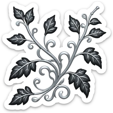 Black and silver filigree vine with leaves, artistic design, 3D, extremely detailed design sticker