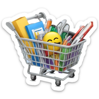 shopping basket full of office supplies sticker