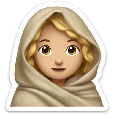 Cute dark blonde girl with brown eyes cuddling in a blanket sticker