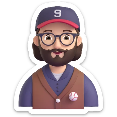 adventurer with small beard, glasses and backwards baseball cap sticker