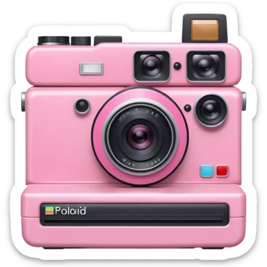 pink camera with a polaroid  sticker