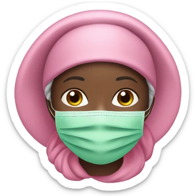 black girl wearing green skin care face mask with a pink bonnet on her head sticker