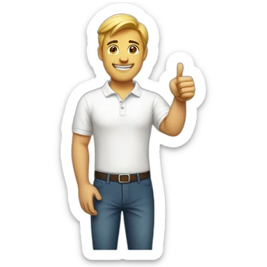 man with white polo making thumbs up sticker