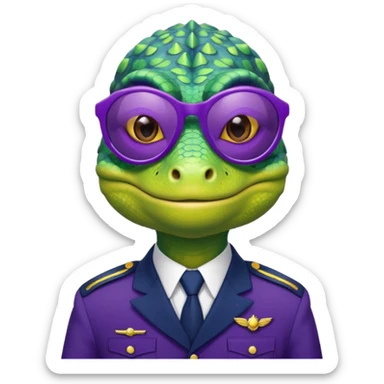 Lizard in navy uniform with purple sunglasses. sticker