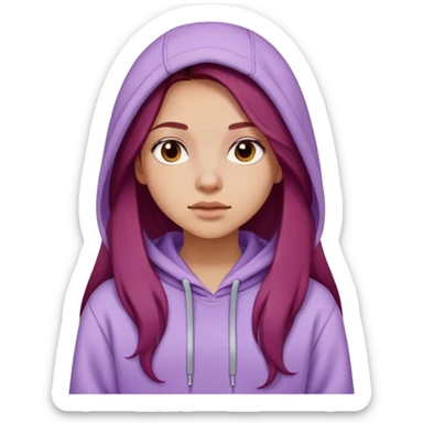 Dark red long hair Girl wearing a lilac colored hoodie  sticker