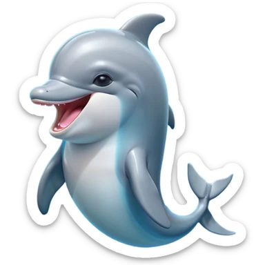 Cinematic Cute Yawning Bottlenose Dolphin Portrait Emoji, Head tilted slightly with a dramatic, wide-open yawn, showcasing a sleek, shiny glossy body with softly curved fins and drowsy, half-closed eyes, Simplified yet irresistibly adorable features, highly detailed, glowing with a soft, cozy aquatic glow, high shine, relaxed yet expressive, stylized with a hint of whimsical marine ease, soft glowing outline, capturing the essence of a drowsy yet affectionate dolphin that appears ready to stretch out and yawn its way out of the screen! sticker