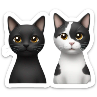 2 cats, 1 black and 1 white sticker