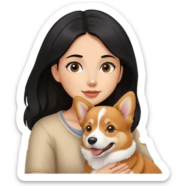 A black hair girl holding a corgi dog a chinese lupus families dog sticker