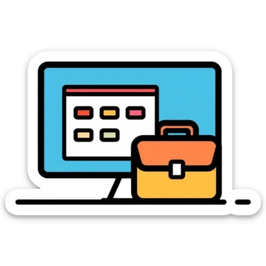 Manager icon with briefcase and organizational chart sticker