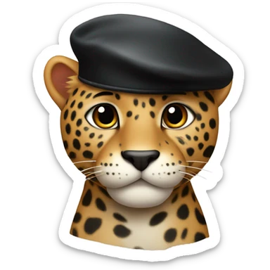 cartoon cute jaguar with a black beret on his head sticker