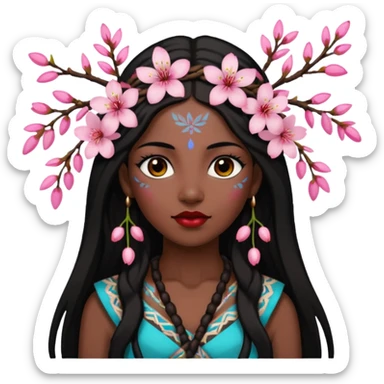 tribal woman with cherry blossom sticker