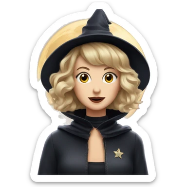 witch with a cat in space with Taylor Swift flyng sticker