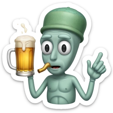 Squidward with a beer sticker