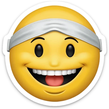 A smiley face wearing a gag and blindfolded sticker