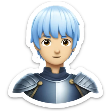 Himmel from the anime Frieren. He has blue bowl cut hair. He's white. He's a knight. He has elongated eyes. He has blue eyes. His skin is white. sticker