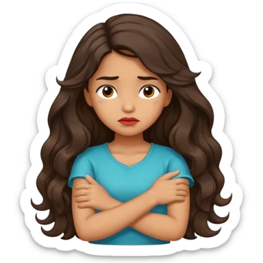 Hispanic girl with long dark wavy hair crossing her arms while pouting  sticker