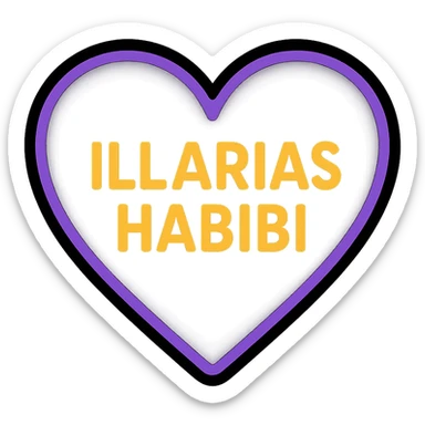 black heart with a purple outline, featuring the words 'Illarias Habibi' in the center sticker