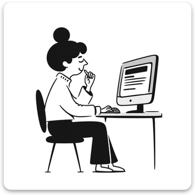 Person with calm expression, breathing deeply, finger hovering over keyboard, email draft visible sticker
