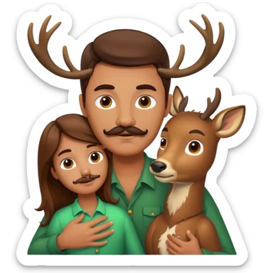 ripped guy with mustache and long hair being nuzzled by a deer sticker