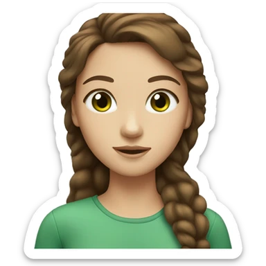 A brown haired girl with green eyes and light skin sticker