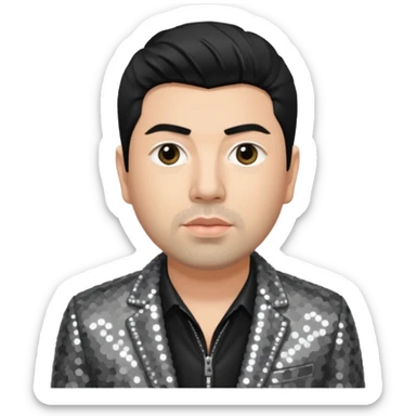 Chino Moreno with grey sequin jacket, black shirt sticker
