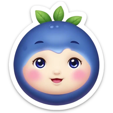 Cute Kawaii Blueberry, small and chubby, deep blue-purple with a tiny leafy crown, bright sparkling eyes, a soft round body, cute blushing cheeks, full of berry sweetness! sticker