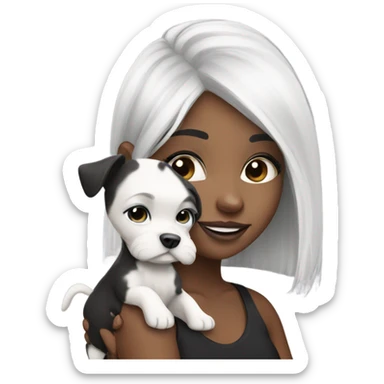 Platinum haired girl with black and white puppy sticker