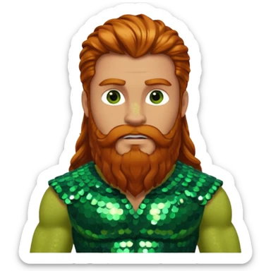 Hercules, God of Heroes from Gods and Goddesses with long ginger hair and beard, green and brown sequin outfit sticker
