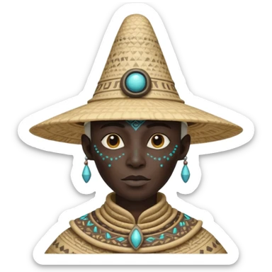 ancient alien with conical hat, black, half body sticker