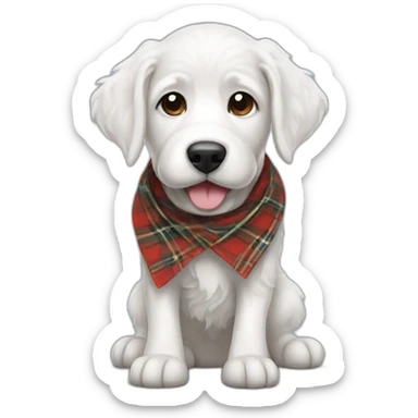 all white doodle dog wearing a plaid bandana sticker