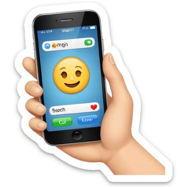 generame un emoji de una mano con un movil y una barra de busqueda encima sticker