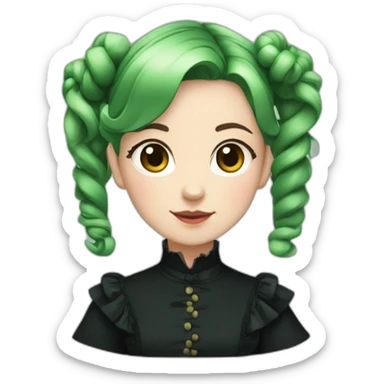 girl with deer horns, green hair with short pigtails and black victorian dress sticker