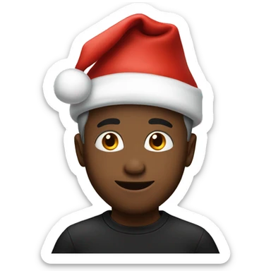 meme boy in black shirt with a Santa hat sticker