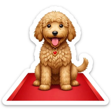 Golden doodle licking a red carpet sticker